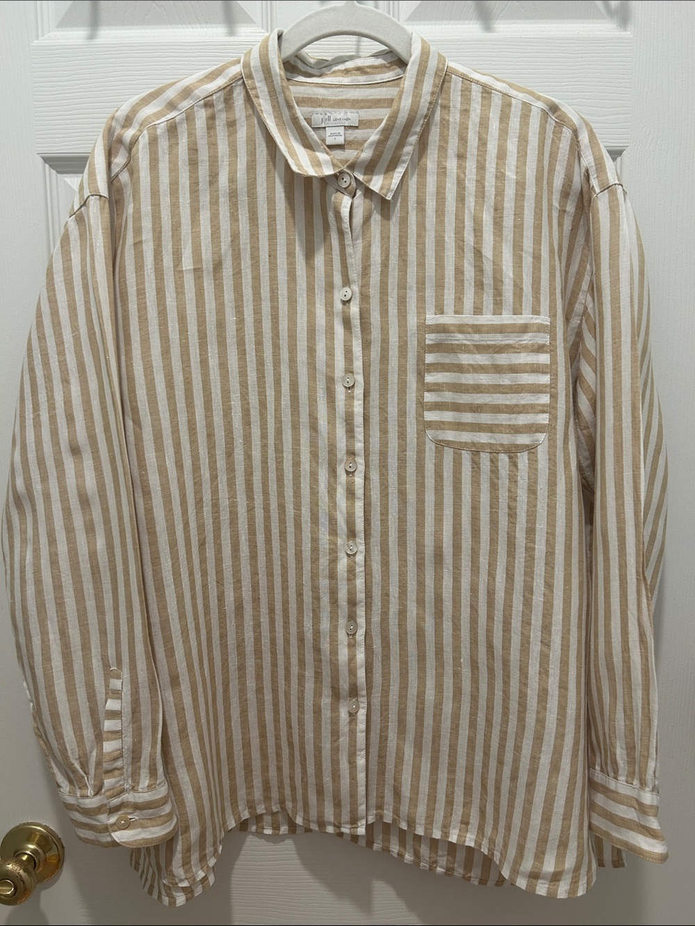 J. Jill Beige and White Vertical Stripe Button-Up Blouse